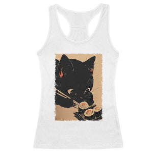 Kawaii Cat Eating Sushi Racerback Tank Top Japanese Anime Manga Otaku Retro Vintage Graphic TS02 White Print Your Wear