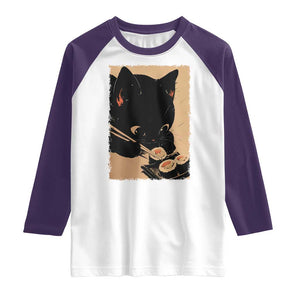 Kawaii Cat Eating Sushi Raglan Shirt Japanese Anime Manga Otaku Retro Vintage Graphic TS02 White Purple Print Your Wear