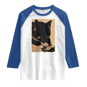 Kawaii Cat Eating Sushi Raglan Shirt Japanese Anime Manga Otaku Retro Vintage Graphic TS02 White Royal Print Your Wear