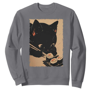 Kawaii Cat Eating Sushi Sweatshirt Japanese Anime Manga Otaku Retro Vintage Graphic TS02 Charcoal Print Your Wear