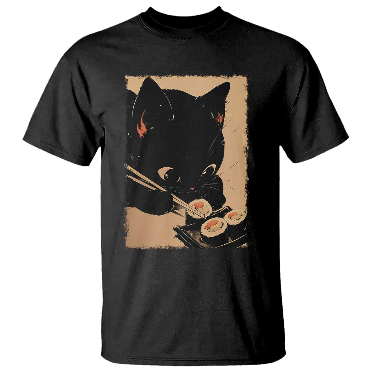 Kawaii Cat Eating Sushi T Shirt Japanese Anime Manga Otaku Retro Vintage Graphic TS02 Black Print Your Wear