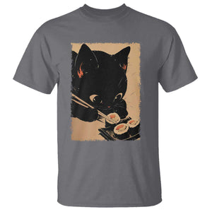 Kawaii Cat Eating Sushi T Shirt Japanese Anime Manga Otaku Retro Vintage Graphic TS02 Charcoal Print Your Wear