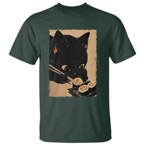 Kawaii Cat Eating Sushi T Shirt Japanese Anime Manga Otaku Retro Vintage Graphic TS02 Dark Forest Green Print Your Wear