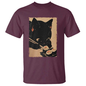 Kawaii Cat Eating Sushi T Shirt Japanese Anime Manga Otaku Retro Vintage Graphic TS02 Maroon Print Your Wear