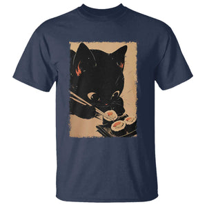 Kawaii Cat Eating Sushi T Shirt Japanese Anime Manga Otaku Retro Vintage Graphic TS02 Navy Print Your Wear