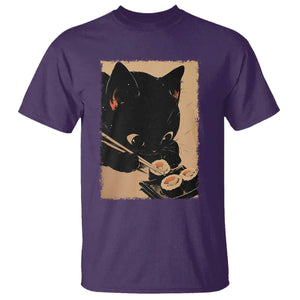 Kawaii Cat Eating Sushi T Shirt Japanese Anime Manga Otaku Retro Vintage Graphic TS02 Purple Print Your Wear