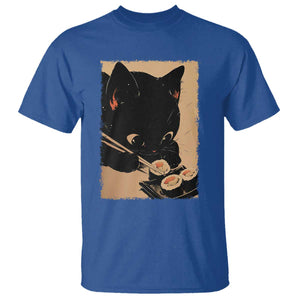 Kawaii Cat Eating Sushi T Shirt Japanese Anime Manga Otaku Retro Vintage Graphic TS02 Royal Blue Print Your Wear
