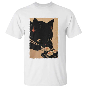 Kawaii Cat Eating Sushi T Shirt Japanese Anime Manga Otaku Retro Vintage Graphic TS02 White Print Your Wear