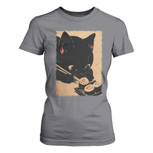 Kawaii Cat Eating Sushi T Shirt For Women Japanese Anime Manga Otaku Retro Vintage Graphic TS02 Charcoal Print Your Wear
