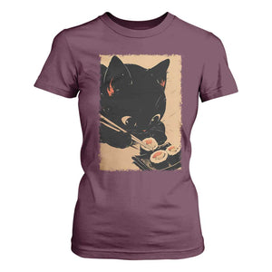 Kawaii Cat Eating Sushi T Shirt For Women Japanese Anime Manga Otaku Retro Vintage Graphic TS02 Maroon Print Your Wear