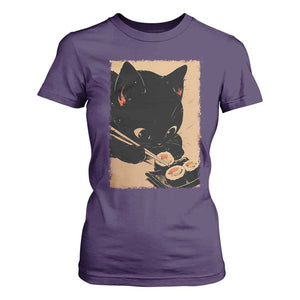 Kawaii Cat Eating Sushi T Shirt For Women Japanese Anime Manga Otaku Retro Vintage Graphic TS02 Purple Print Your Wear