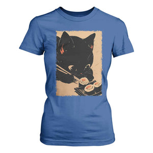 Kawaii Cat Eating Sushi T Shirt For Women Japanese Anime Manga Otaku Retro Vintage Graphic TS02 Royal Blue Print Your Wear