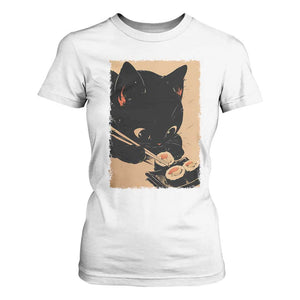 Kawaii Cat Eating Sushi T Shirt For Women Japanese Anime Manga Otaku Retro Vintage Graphic TS02 White Print Your Wear