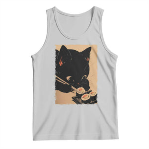 Kawaii Cat Eating Sushi Tank Top Japanese Anime Manga Otaku Retro Vintage Graphic TS02 Ash Print Your Wear