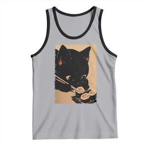 Kawaii Cat Eating Sushi Tank Top Japanese Anime Manga Otaku Retro Vintage Graphic TS02 Athletic Heather Black Print Your Wear