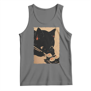 Kawaii Cat Eating Sushi Tank Top Japanese Anime Manga Otaku Retro Vintage Graphic TS02 Black Heather Print Your Wear