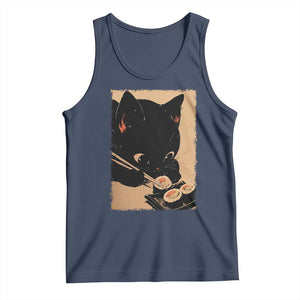Kawaii Cat Eating Sushi Tank Top Japanese Anime Manga Otaku Retro Vintage Graphic TS02 Navy Print Your Wear