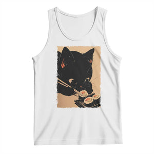 Kawaii Cat Eating Sushi Tank Top Japanese Anime Manga Otaku Retro Vintage Graphic TS02 White Print Your Wear