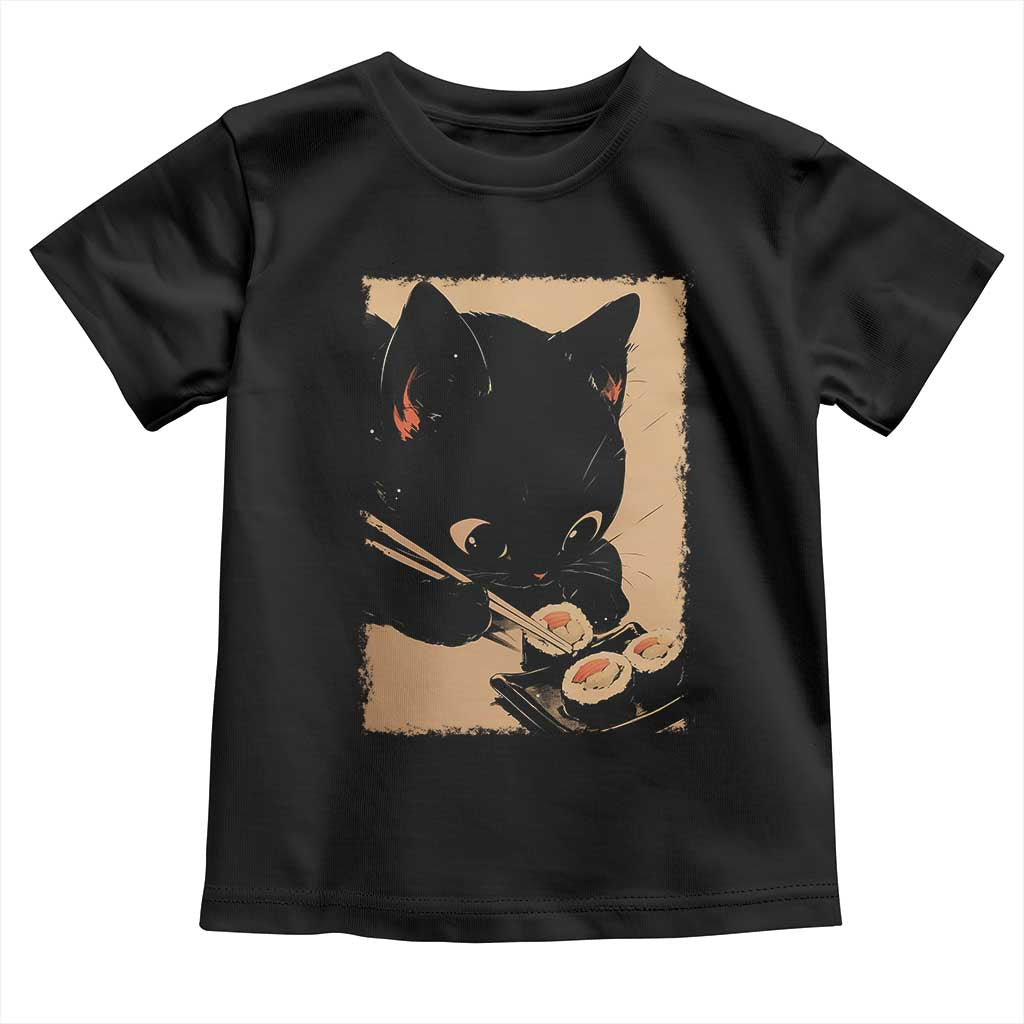 Kawaii Cat Eating Sushi Toddler T Shirt Japanese Anime Manga Otaku Retro Vintage Graphic TS02 Black Print Your Wear