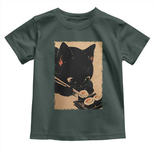 Kawaii Cat Eating Sushi Toddler T Shirt Japanese Anime Manga Otaku Retro Vintage Graphic TS02 Dark Forest Green Print Your Wear