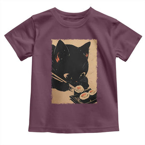 Kawaii Cat Eating Sushi Toddler T Shirt Japanese Anime Manga Otaku Retro Vintage Graphic TS02 Maroon Print Your Wear