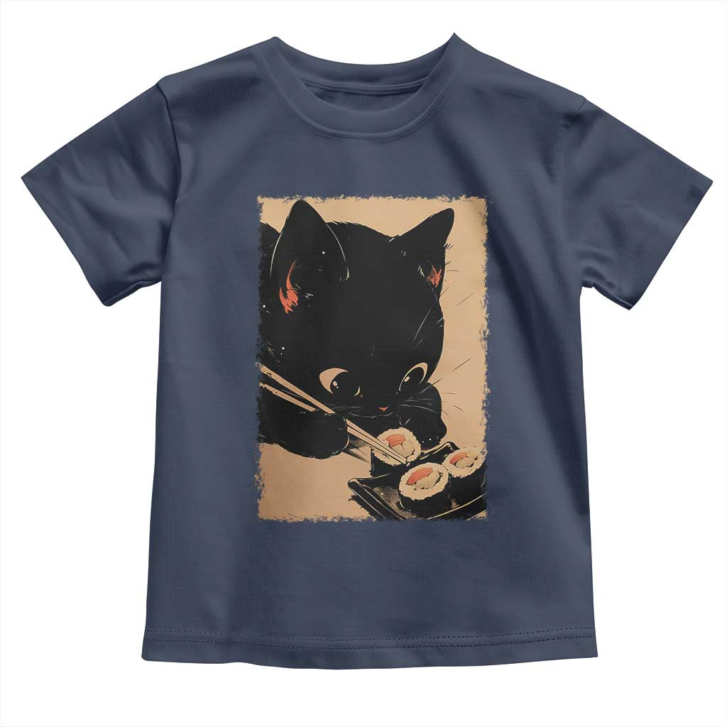 Kawaii Cat Eating Sushi Toddler T Shirt Japanese Anime Manga Otaku Retro Vintage Graphic TS02 Navy Print Your Wear