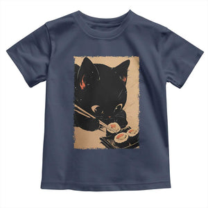 Kawaii Cat Eating Sushi Toddler T Shirt Japanese Anime Manga Otaku Retro Vintage Graphic TS02 Navy Print Your Wear
