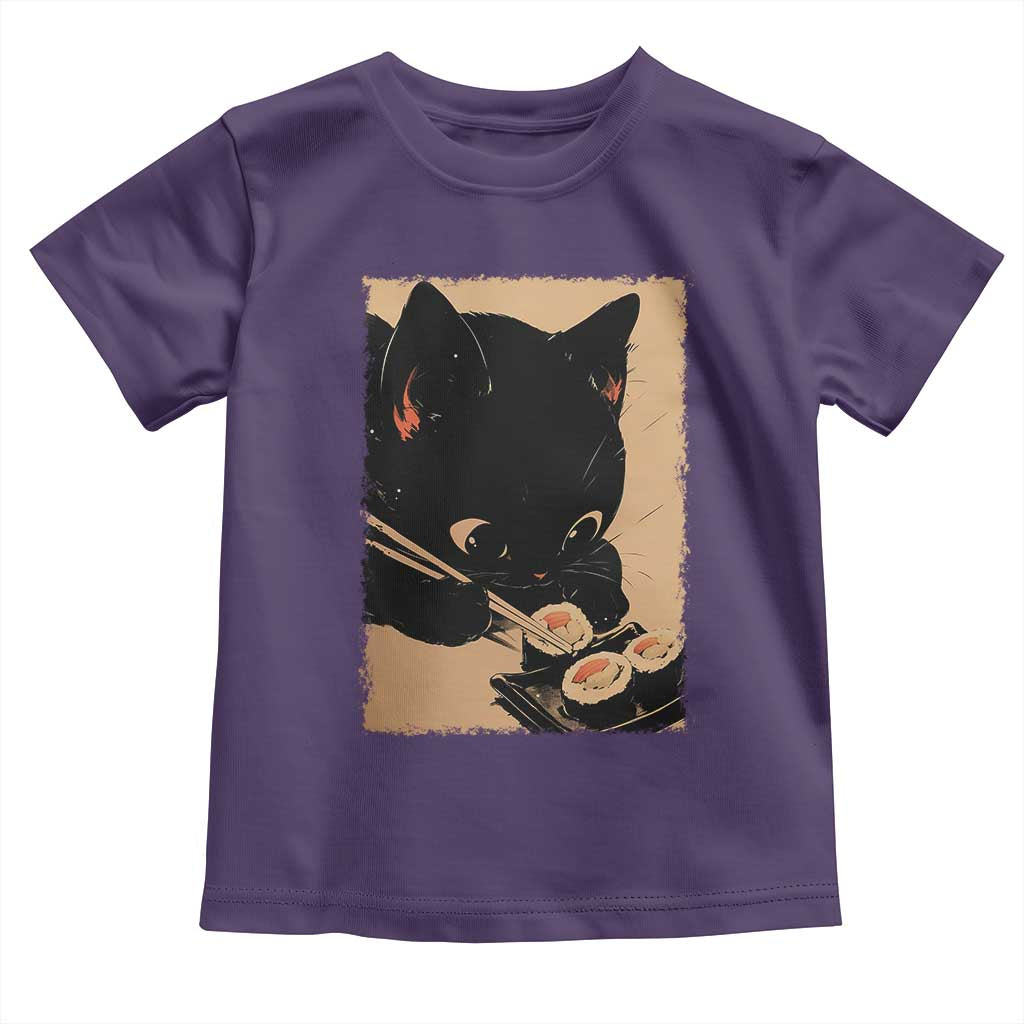 Kawaii Cat Eating Sushi Toddler T Shirt Japanese Anime Manga Otaku Retro Vintage Graphic TS02 Purple Print Your Wear