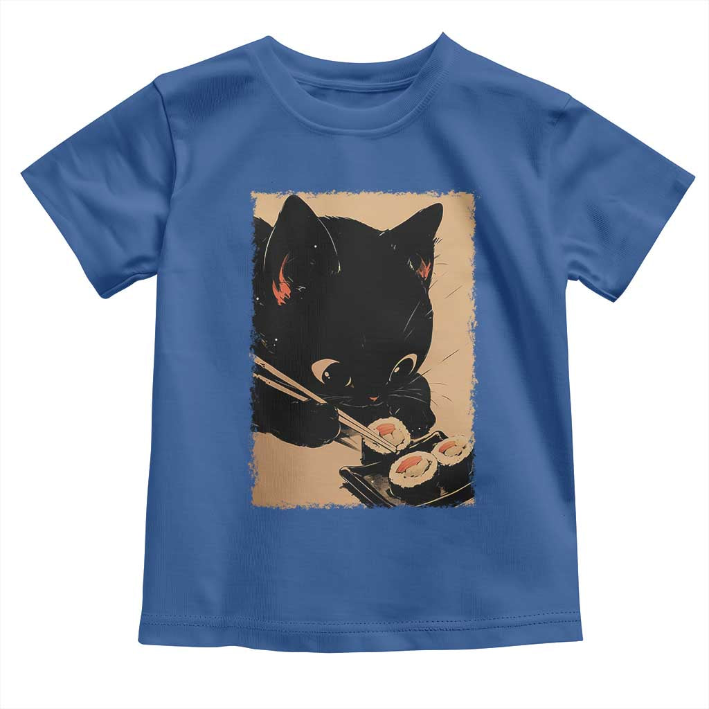 Kawaii Cat Eating Sushi Toddler T Shirt Japanese Anime Manga Otaku Retro Vintage Graphic TS02 Royal Blue Print Your Wear