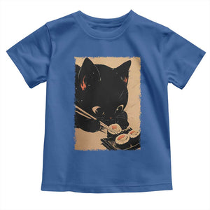 Kawaii Cat Eating Sushi Toddler T Shirt Japanese Anime Manga Otaku Retro Vintage Graphic TS02 Royal Blue Print Your Wear