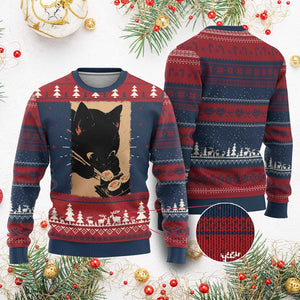 Kawaii Cat Eating Sushi Ugly Christmas Sweater Japanese Anime Manga Otaku Retro Vintage Graphic TS02 Burgundy Print Your Wear