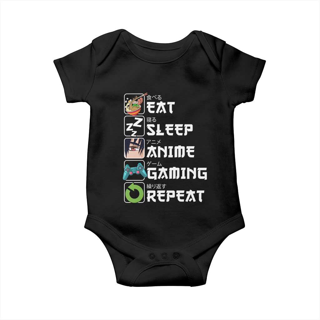 Eat Sleep Anime Gaming Repeat Baby Onesie Kawaii Otaku Gamer Manga Lover TS02 Black Print Your Wear