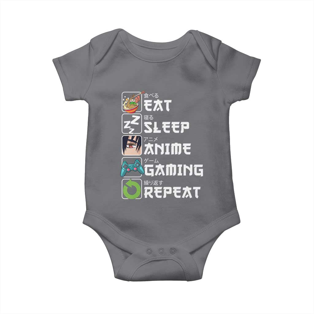 Eat Sleep Anime Gaming Repeat Baby Onesie Kawaii Otaku Gamer Manga Lover TS02 Charcoal Print Your Wear