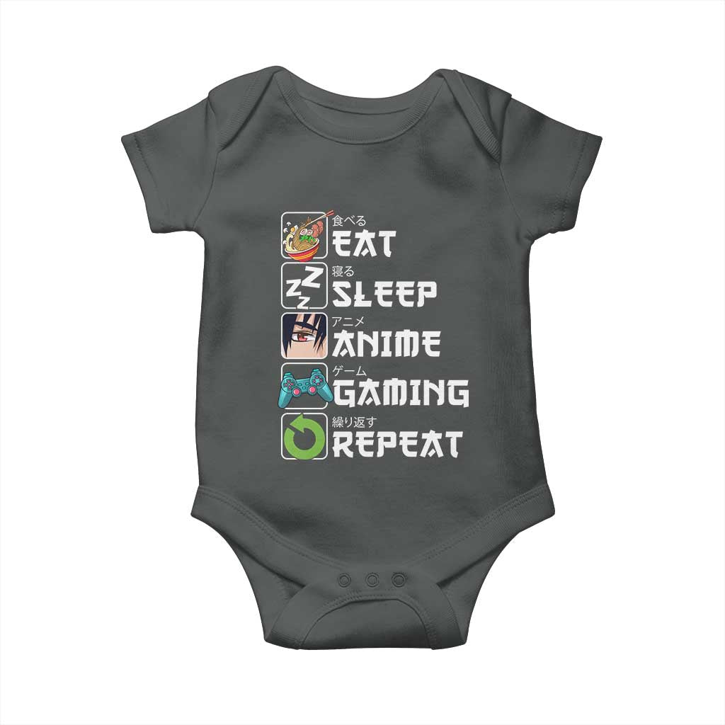 Eat Sleep Anime Gaming Repeat Baby Onesie Kawaii Otaku Gamer Manga Lover TS02 Dark Heather Print Your Wear