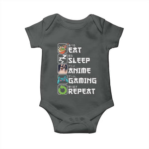 Eat Sleep Anime Gaming Repeat Baby Onesie Kawaii Otaku Gamer Manga Lover TS02 Dark Heather Print Your Wear