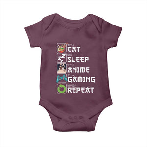 Eat Sleep Anime Gaming Repeat Baby Onesie Kawaii Otaku Gamer Manga Lover TS02 Maroon Print Your Wear