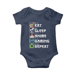 Eat Sleep Anime Gaming Repeat Baby Onesie Kawaii Otaku Gamer Manga Lover TS02 Navy Print Your Wear
