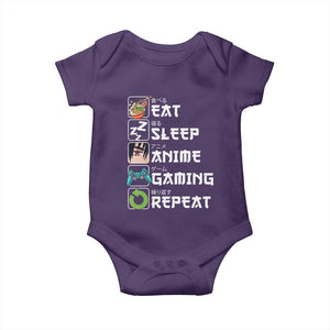 Eat Sleep Anime Gaming Repeat Baby Onesie Kawaii Otaku Gamer Manga Lover TS02 Purple Print Your Wear