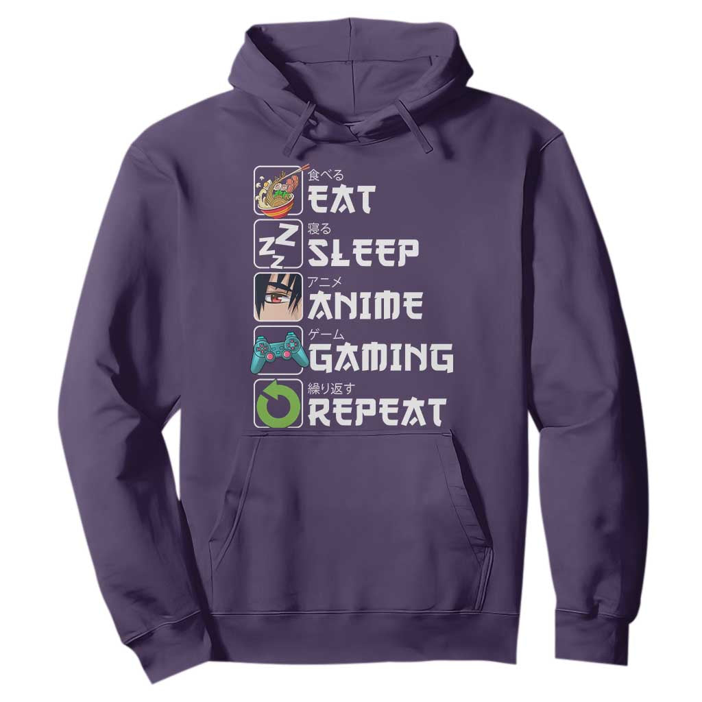 Eat Sleep Anime Gaming Repeat Hoodie Kawaii Otaku Gamer Manga Lover TS02 Purple Print Your Wear