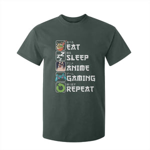 Eat Sleep Anime Gaming Repeat T Shirt For Kid Kawaii Otaku Gamer Manga Lover TS02 Dark Forest Green Print Your Wear