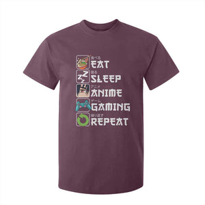 Eat Sleep Anime Gaming Repeat T Shirt For Kid Kawaii Otaku Gamer Manga Lover TS02 Maroon Print Your Wear
