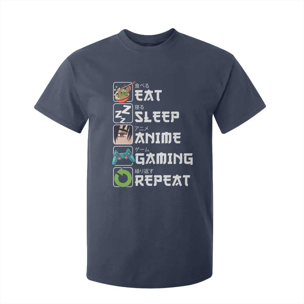 Eat Sleep Anime Gaming Repeat T Shirt For Kid Kawaii Otaku Gamer Manga Lover TS02 Navy Print Your Wear