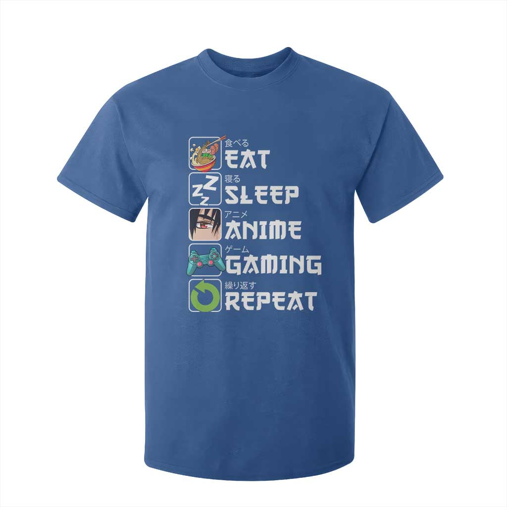 Eat Sleep Anime Gaming Repeat T Shirt For Kid Kawaii Otaku Gamer Manga Lover TS02 Royal Blue Print Your Wear