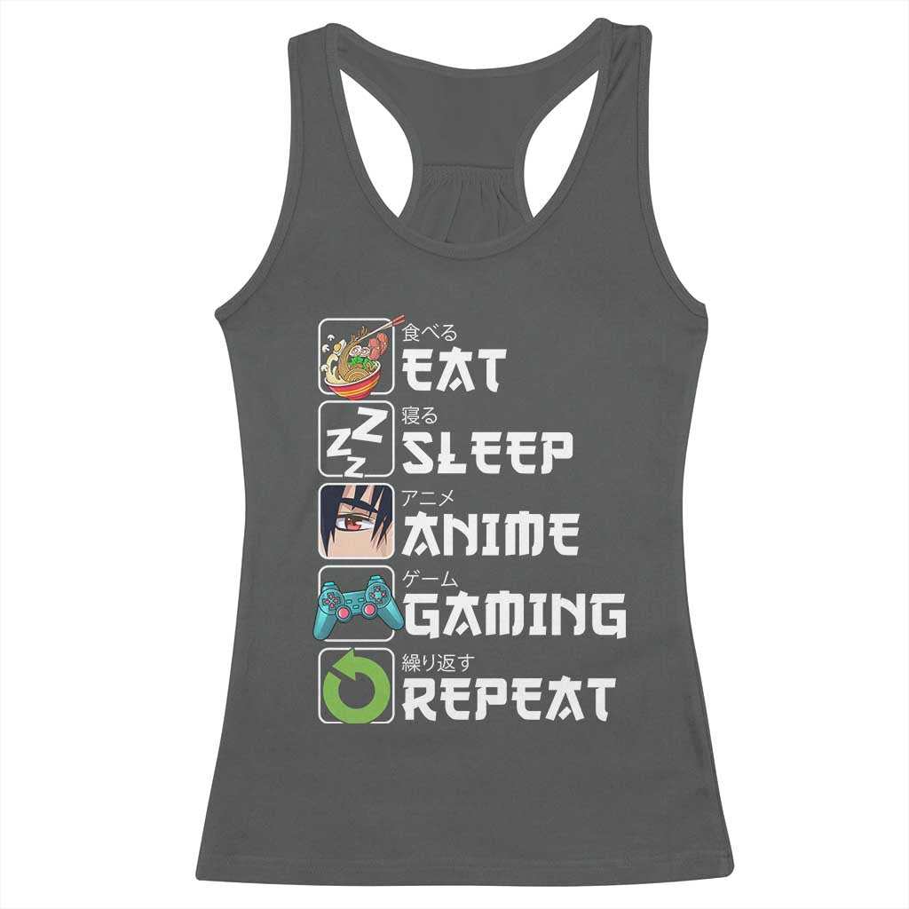Eat Sleep Anime Gaming Repeat Racerback Tank Top Kawaii Otaku Gamer Manga Lover TS02 Dark Heather Print Your Wear