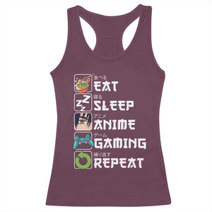Eat Sleep Anime Gaming Repeat Racerback Tank Top Kawaii Otaku Gamer Manga Lover TS02 Maroon Print Your Wear