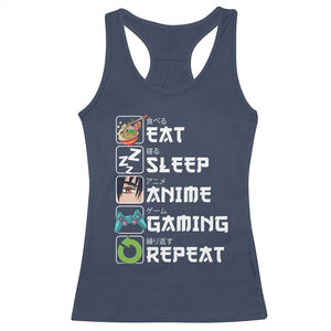 Eat Sleep Anime Gaming Repeat Racerback Tank Top Kawaii Otaku Gamer Manga Lover TS02 Navy Print Your Wear