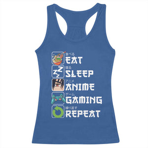 Eat Sleep Anime Gaming Repeat Racerback Tank Top Kawaii Otaku Gamer Manga Lover TS02 Royal Blue Print Your Wear