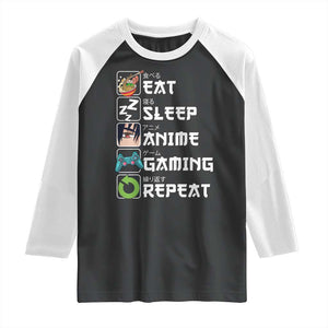 Eat Sleep Anime Gaming Repeat Raglan Shirt Kawaii Otaku Gamer Manga Lover TS02 Black White Print Your Wear