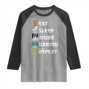 Eat Sleep Anime Gaming Repeat Raglan Shirt Kawaii Otaku Gamer Manga Lover TS02 Sport Gray Black Print Your Wear