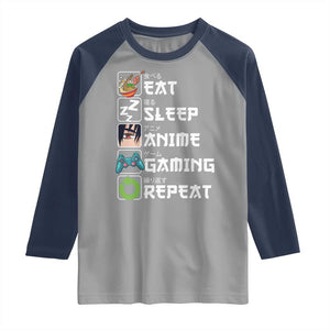 Eat Sleep Anime Gaming Repeat Raglan Shirt Kawaii Otaku Gamer Manga Lover TS02 Sport Gray Navy Print Your Wear